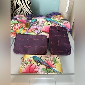 Anuschka Hand Painted Genuine LeatherHummingbird Floral Tote Bag/Accessories